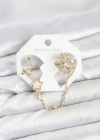 Pirinç Gold Renk Yıldız Model Zincir Bağlantılı Ear Cuff Küpe Seti