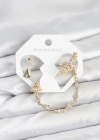 Pirinç Gold Renk Yıldızlı Model Zincir Bağlantılı Ear Cuff Küpe Seti