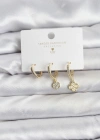 Pirinç Gold Renk Yonca Model 3lü Kadın Küpe Seti