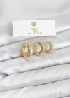 Pirinç Gold Renk Zirkon Taşlı Halka Model YSX Trio Küpe Seti