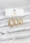 Pirinç Gold Renk Zirkon Taşlı Halka Model YSX Trio Küpe Seti