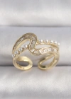 Pirinç Gold Renk Zirkon Taşlı İnci Detay VIP Seri Kadın Yüzük