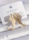 Pirinç Gold Renk Zirkon Taşlı Kanat Model Kadın Küpe