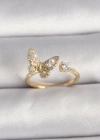 Pirinç Gold Renk Zirkon Taşlı Kelebek Model İnci Detay Ayarlanabilir Yüzük