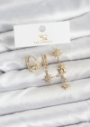 Pirinç Gold Renk Zirkon Taşlı Kutup Yıldızı Model YSX Trio Küpe Seti