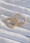 Pirinç Gold Renk Zirkon Taşlı Motifli Kalp Küpe