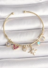 Pirinç Gold Renk Zirkon Taşlı Sallantı Kutup Yıldız Figür İnci Detay Charm Kadın Bileklik