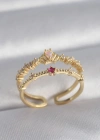Pirinç Gold Renk Zirkon Taşlı Taç Model Kadın Yüzük