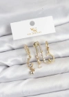 Pirinç Gold Renk Zirkon Taşlı Uzay Model YSX Trio Küpe Seti