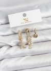 Pirinç Gold Renk Zirkon Taşlı Yıldız Vintage Model YSX Trio Küpe Seti