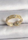 Pirinç Gold Renk Zirkon Taşlı Yonca İşlemeli Ayarlanabilir Yüzük