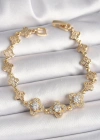 Pirinç Gold Renk Zirkon Taşlı Yonca Model Kadın Bileklik
