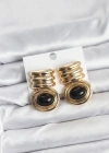Pirinç Gold Siyah Renk Vintage Kadın Küpe