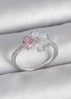 Pirinç Gümüş Renk Beyaz Mineli Pembe Zirkon Taşlı Çiçek Model Kadın Yüzük