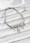Pirinç Gümüş Renk Kutup Yıldızı ve Kalp Charmlı Kadın Bileklik
