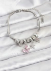 Pirinç Gümüş Renk Pembe Kelebek Charmlı Kadın Bileklik