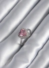 Pirinç Gümüş Renk Pembe Zirkon Taş Kalp Charm Model Kadın Yüzük