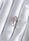 Pirinç Gümüş Renk Pembe Zirkon Taşlı Charm Model Kadın Yüzük