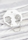 Pirinç Gümüş Renk Yıldız Model Zincir Bağlantılı Ear Cuff Küpe Seti