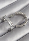 Pirinç Gümüş Renk Zirkon Taşlı Halka Model Kadın Küpe