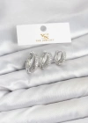 Pirinç Gümüş Renk Zirkon Taşlı Halka Model YSX Trio Küpe Seti