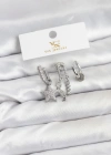 Pirinç Gümüş Renk Zirkon Taşlı Yıldız Vintage Model YSX Trio Küpe Seti
