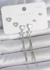 Pirinç Gümüş Sallantı Beyaz Mineli Kalp Model Zirkon Taşlı Kalp Detay 925 Ayar Gümüş Çivi Kadın Küpe Seti