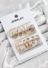 Pirinç Karışık Halka Model Gold Renk 6 Çift Kadın Küpe Set