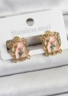 Pirinç Pembe Mineli Sanatsal Portre Model Gold Renk Kadın Küpe