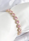 Pirinç Pembe Zirkon Taşlı Daire Baget Model Gold Renk VIP Seri Kadın Bileklik