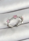 Pirinç Sıralı Kalp Figürlü Zirkon Taşlı Gümüş Renk Ayarlanabilir Kadın Yüzük