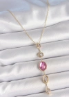Pirinç Zincir Gold Renk Pembe Zirkon Taşlı Y Kolye