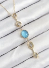 Pirinç Zincir Mavi Gold Renk Zirkon Taşlı Y Kolye