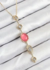 Pirinç Zincir Pembe Gold Renk Zirkon Taşlı Y Kolye