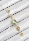 Pirinç Zincir Yeşil Gold Renk Zirkon Taşlı Y Kolye