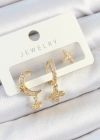 Pirinç Zirkon Taşlı Çiçek Ve Ay Model Gold Renk 3lü Çift Kadın Küpe Set