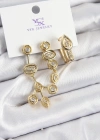 Pirinç Zİrkon Taşlı Geometrik Model Gold Renk 3lü Kadın Küpe