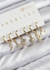 Pirinç Zirkon Taşlı İstiridye Balina Ve Yıldız Gold Renk 6lı Küpe Set