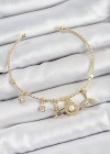Pirinç Zirkon Taşlı İstiridye Ve Deniz Yıldızı Model Gold Renk Charm Bileklik