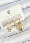 Pirinç Zirkon Taşlı Kalp Model Gold Renk 3lü Çift Kadın Küpe Set