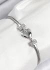 Pirinç Zirkon Taşlı Kalp Model Gümüş Renk Kadın Bileklik