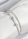 Pirinç Zirkon Taşlı Kalp Model Gümüş Renk Kadın Bileklik
