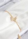 Pirinç Zirkon Taşlı Kelebek Model Gold Renk Asansörlü Kadın Bileklik