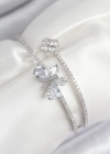Pirinç Zirkon Taşlı Kelebek Ve Yonca Model Gümüş Renk Kadın Bileklik