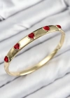 Pirinç Zirkon Taşlı Kırmızı Kalp Model Gold Renk Kadın Kelepçe