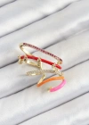 Pirinç Zirkon Taşlı Kırmızı Turuncu Pembe Sıkıştırma Sağ Kıkırdak Gold Renk Kadın Küpe