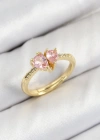 Pirinç Zirkon Taşlı Pembe Kalp Model Gold Renk Kadın Yüzük