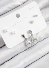 Pirinç Zirkon Taşlı Sallantılı Damla Model Gümüş Renk 925 Ayar Gümüş Çivi Kadın Küpe Set