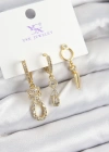 Pirinç Zİrkon Taşlı Sallantılı Model Gold Renk 3lü Kadın Küpe