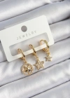 Pirinç Zirkon Taşlı Yıldız Model Gold Renk 3lü Çift Kadın Küpe Set